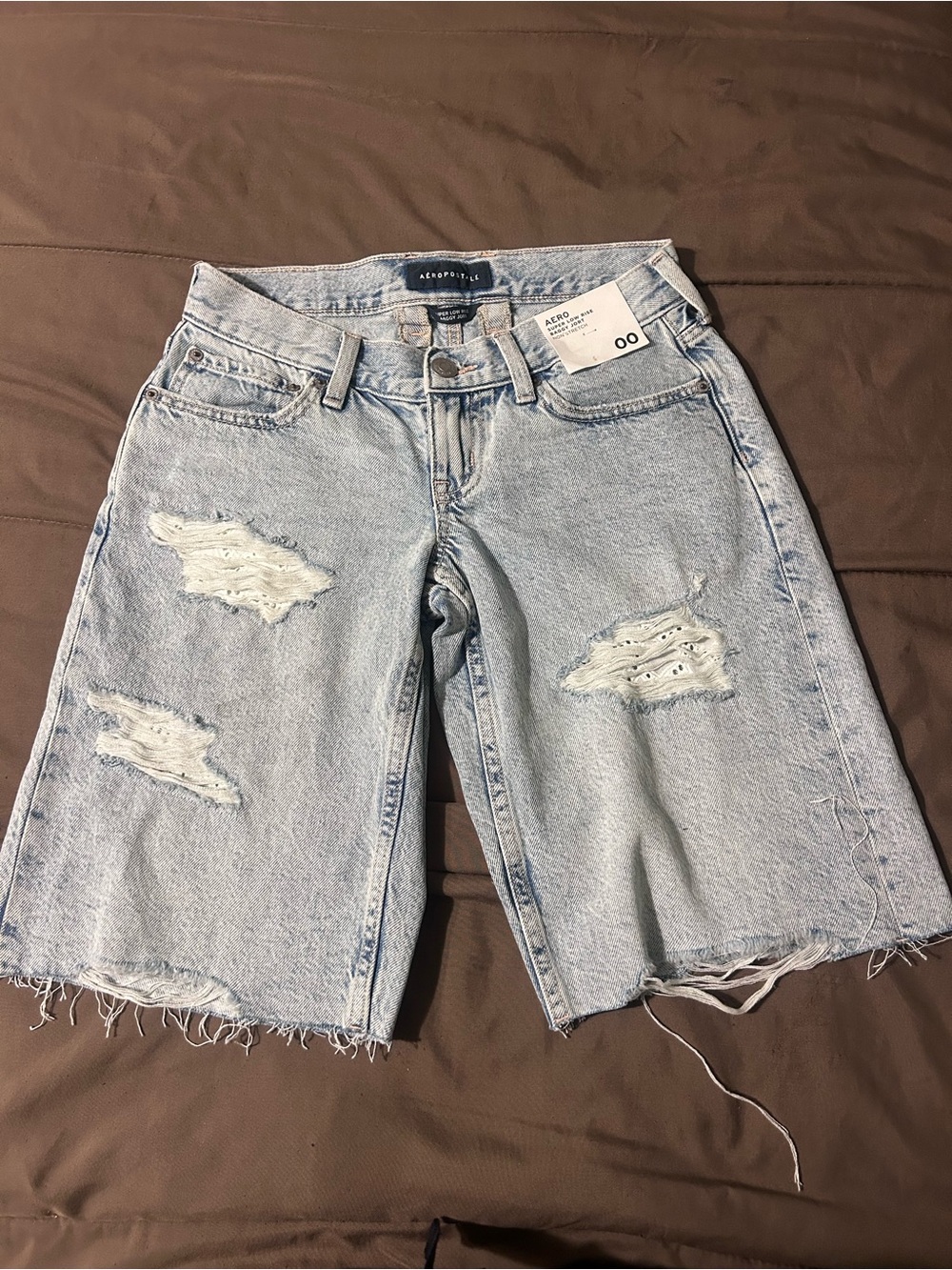 Abercrombie & Fitch low rise Light Blue Distressed Denim Bermuda Shorts
